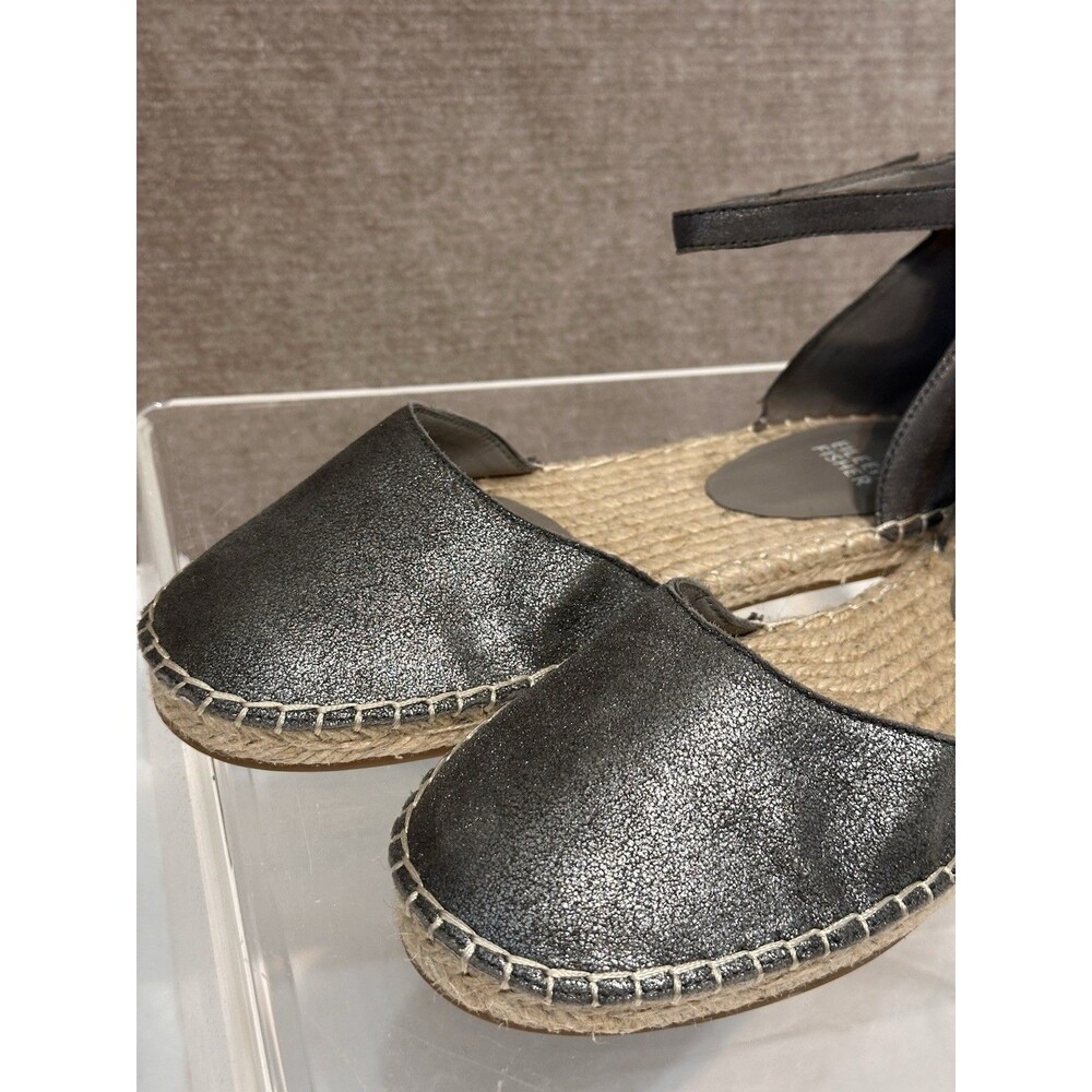 Eileen Fisher Lala Espadrilles Shoes Soft Pewter Metallic Flats US 8.5 EUC - Picture 3 of 16